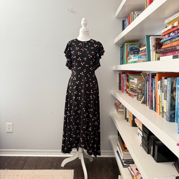Kate Spade Ditsy Begonia flutter sleeve black floral dress sz 6 - Picture 5 of 15